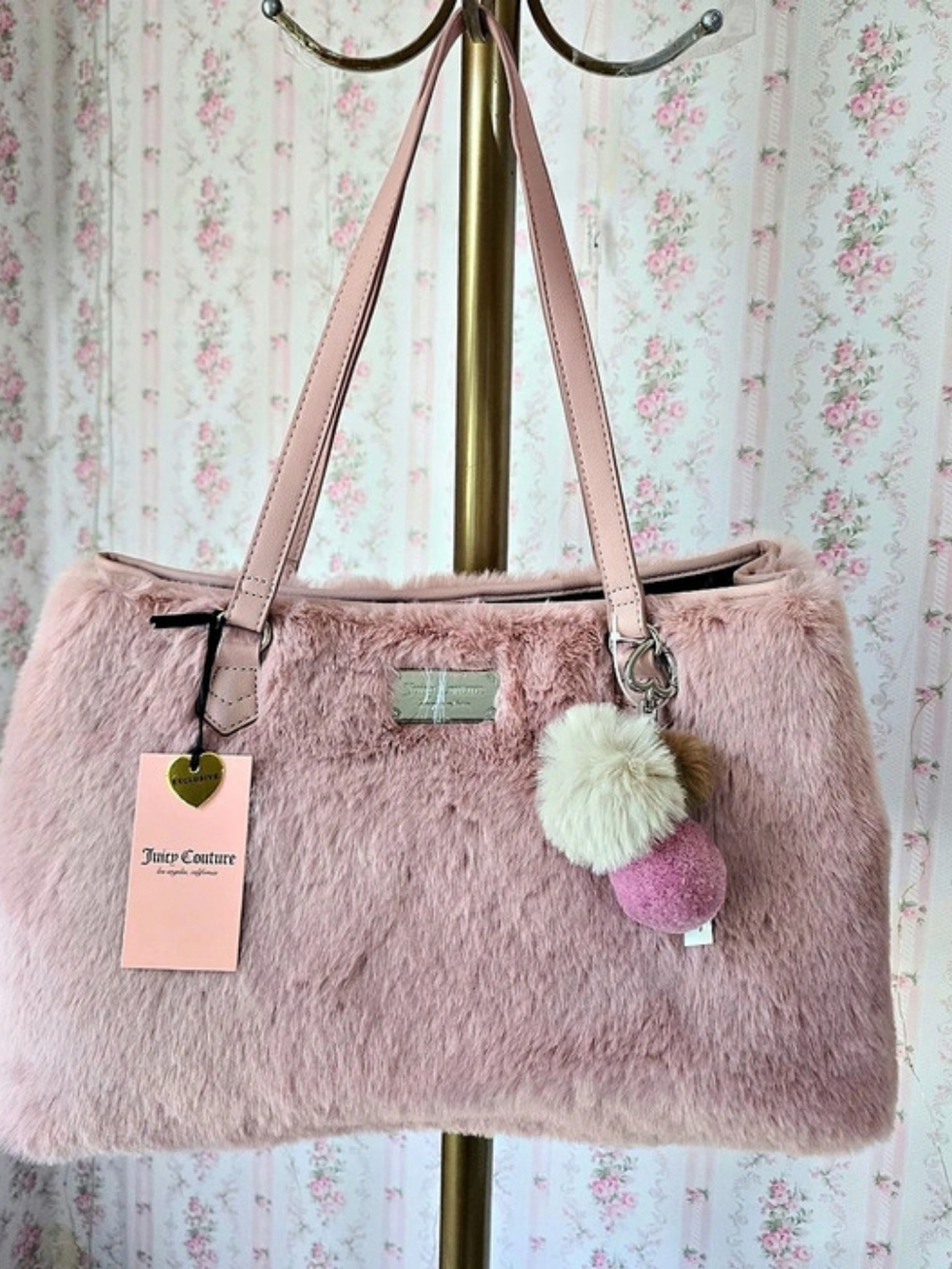 Juicy Couture Faux Fur Fluffy Mini Tote Bag Pink